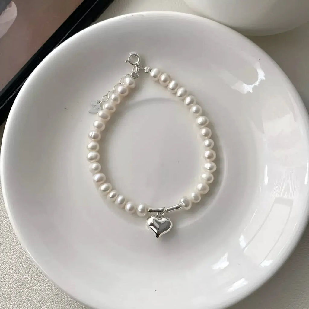 Pearl Heart Charm Bracelet by Trendsi