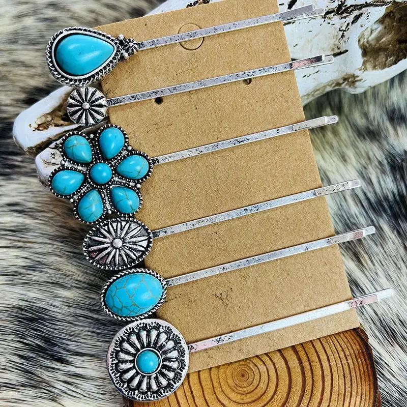 Turquoise Alloy Hairpin by Trendsi