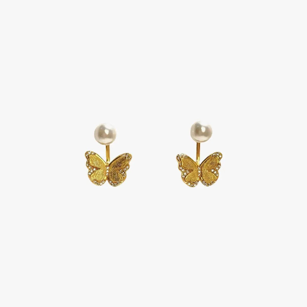 18K Gold-Plated Pearl Butterfly Earrings by Trendsi