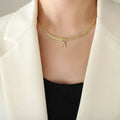 Brass Inlaid Zircon Letter Pendant Necklace by Trendsi