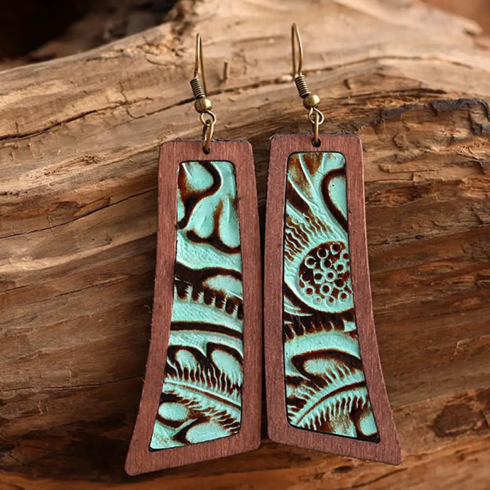 Geometrical Shape Wooden Dangle Earrings by Trendsi