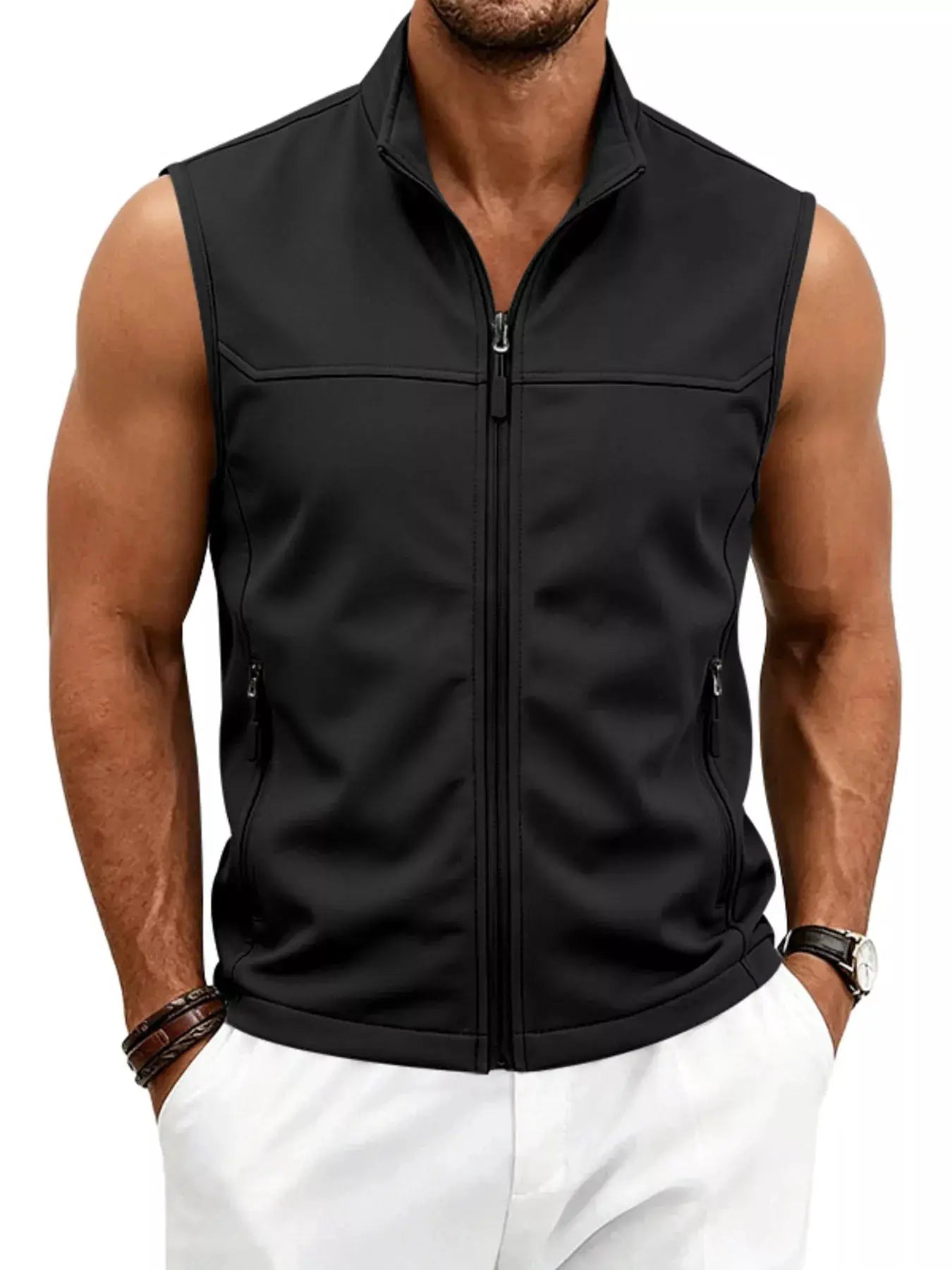 Men's Plus Size Zip Up Vest by Trendsi
