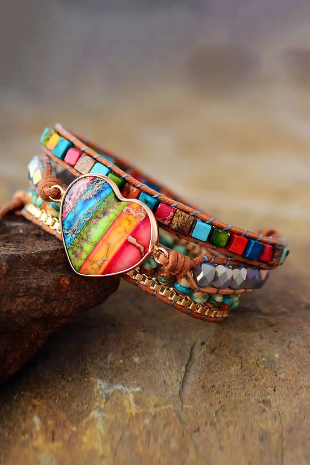 Imperial Jasper & Crystal Layered Bracelet by Trendsi