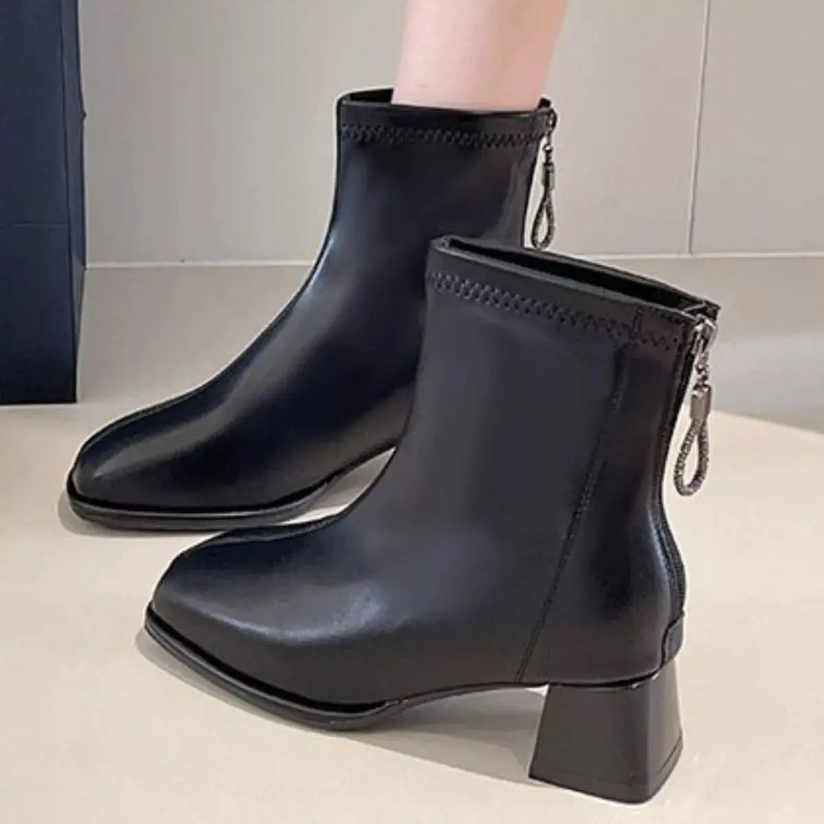 Square Toe Block Heels Boots by Trendsi