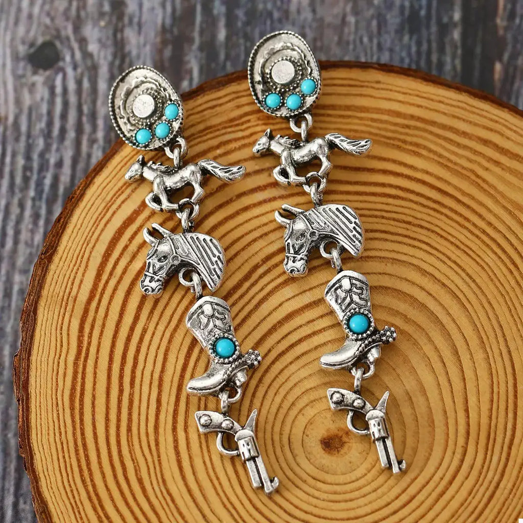 Western Style Turquoise Accent Earrings by Trendsi