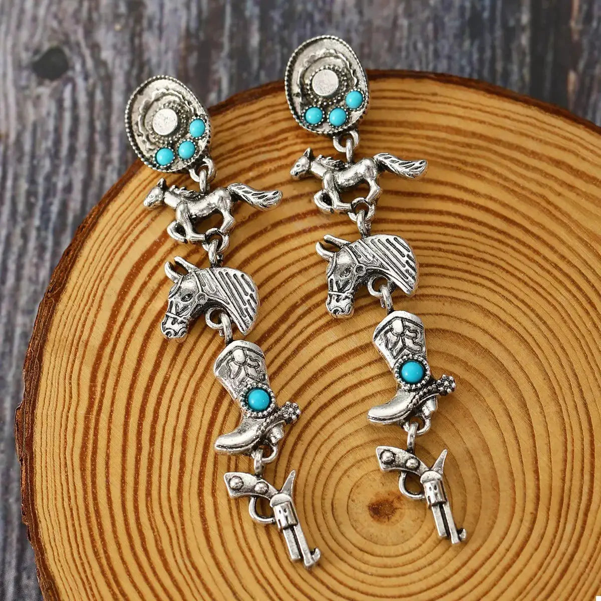 Western Style Turquoise Accent Earrings by Trendsi