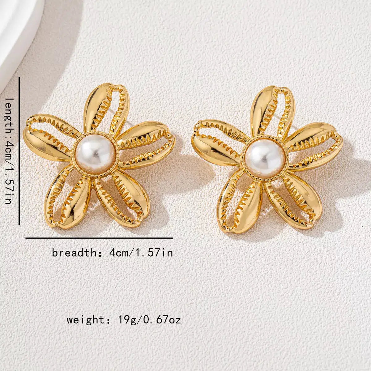 18K Gold-Plated Gold Flower Synthetic Pearl Stud Earrings by Trendsi