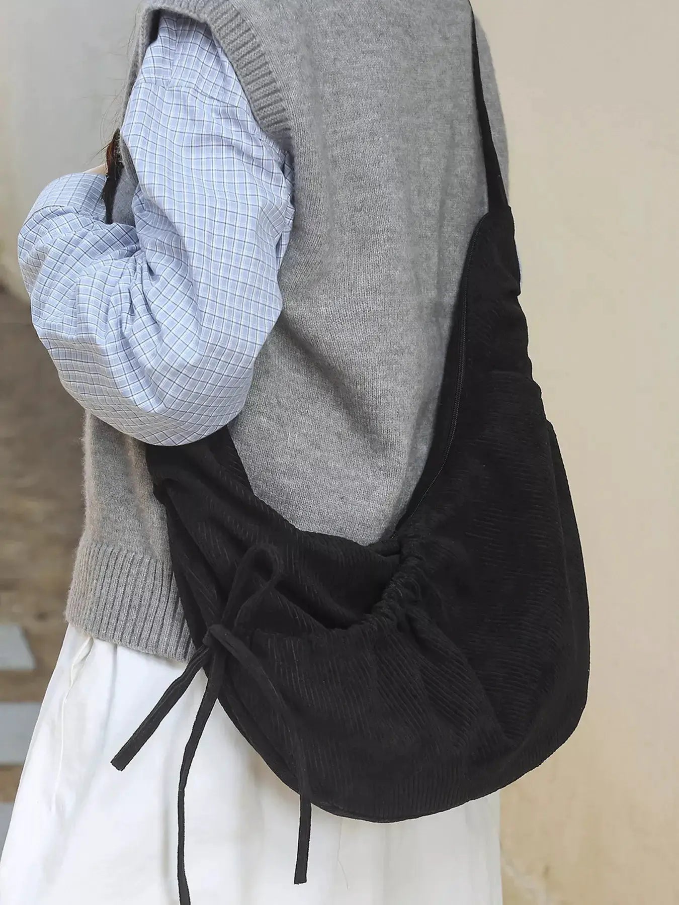 Corduroy Drawstring Crossbody Bag by Trendsi