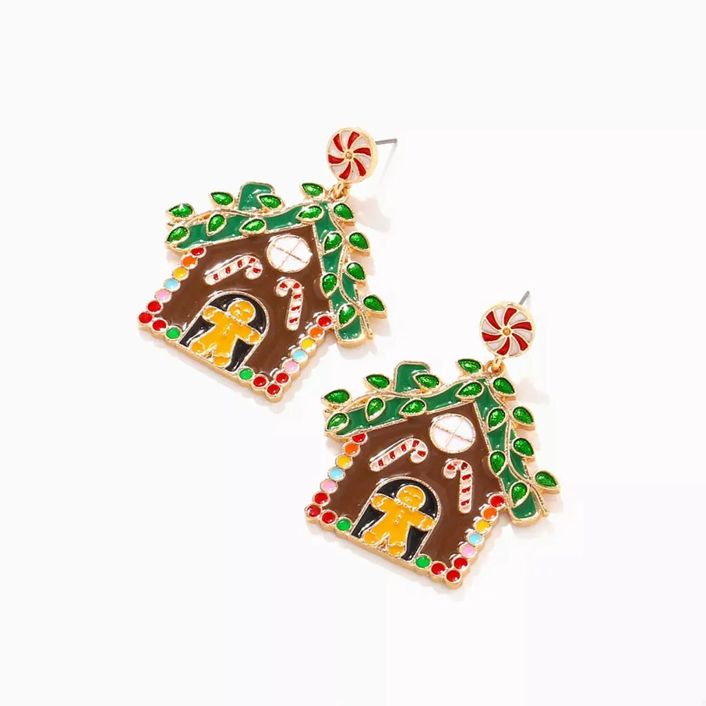 Christmas Gingerbread House Dangle Earrings by Trendsi