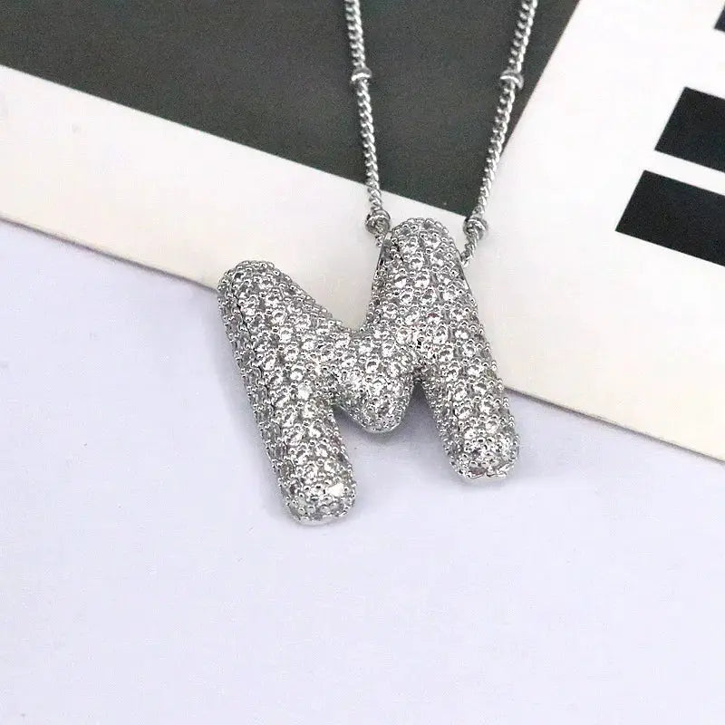 Copper Inlaid Zircon Letter Pendant Necklace by Trendsi