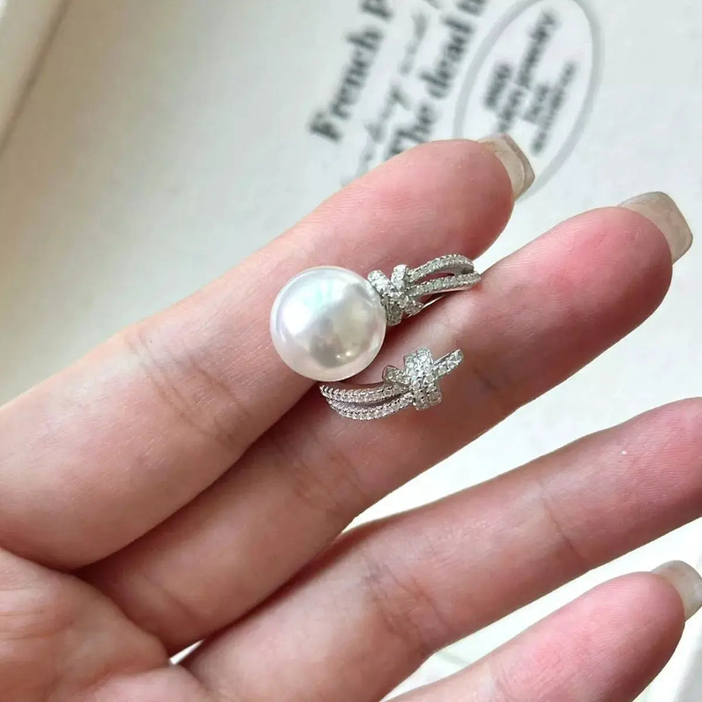 Pearl Zircon Bypass Ring by Trendsi