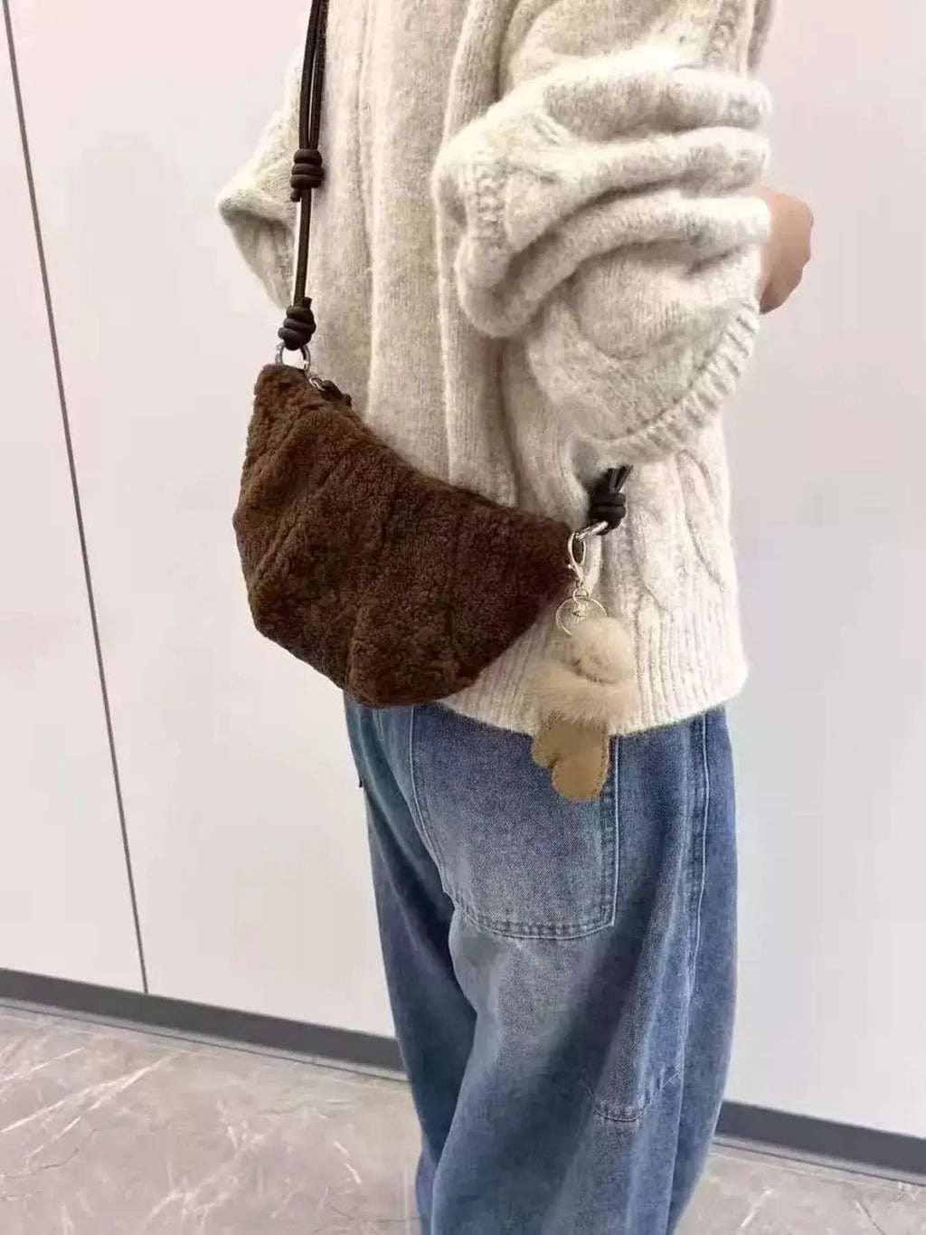 Knot Strap Furry Crossbody Bag by Trendsi