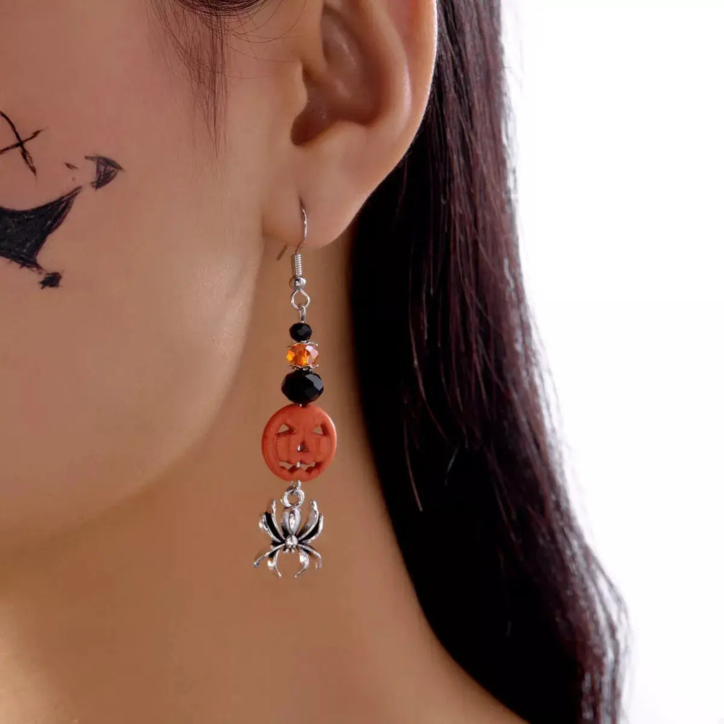 Halloween Spider Pumpkin Drop Earrings by Trendsi