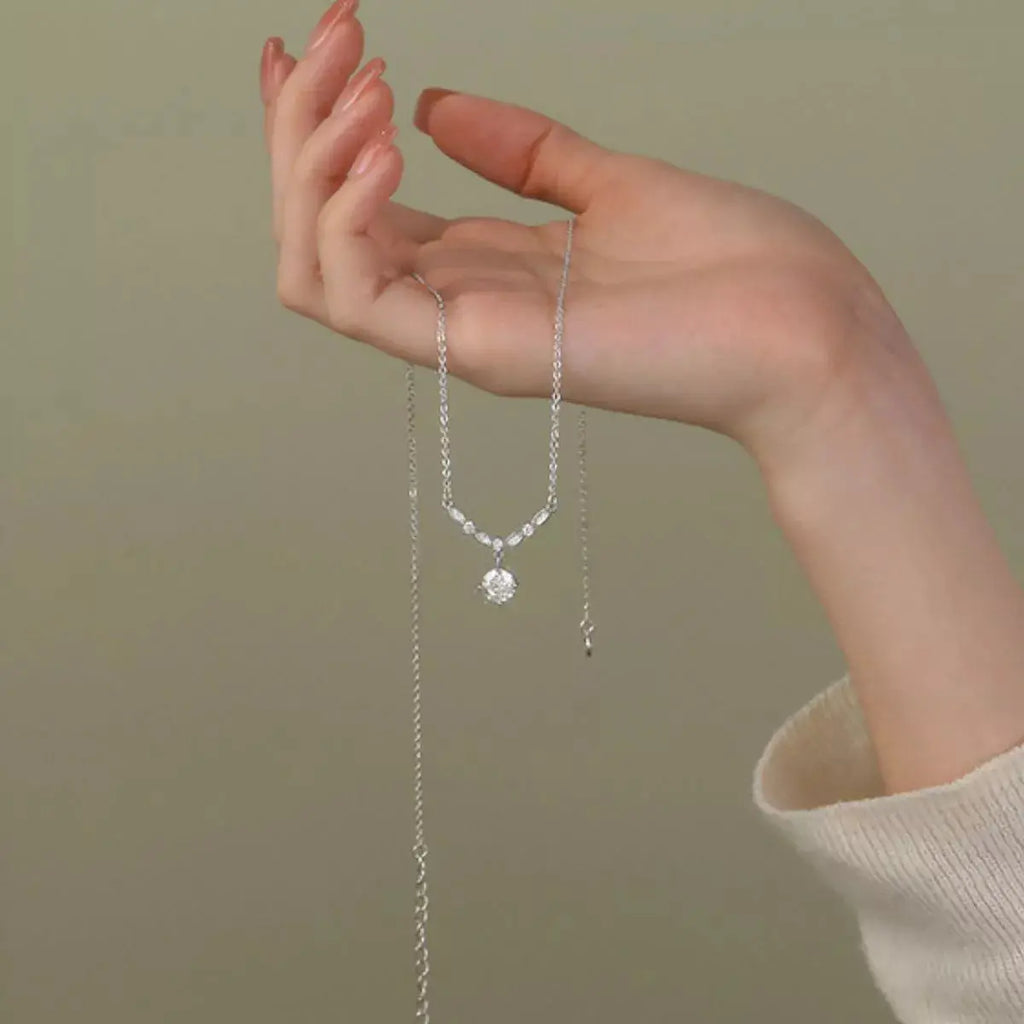 925 Sterling Silver Zircon Pendant Necklace by Trendsi