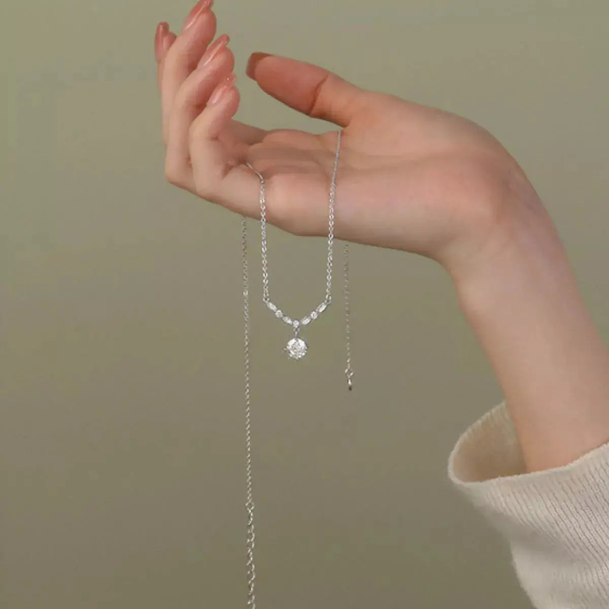 925 Sterling Silver Zircon Pendant Necklace by Trendsi