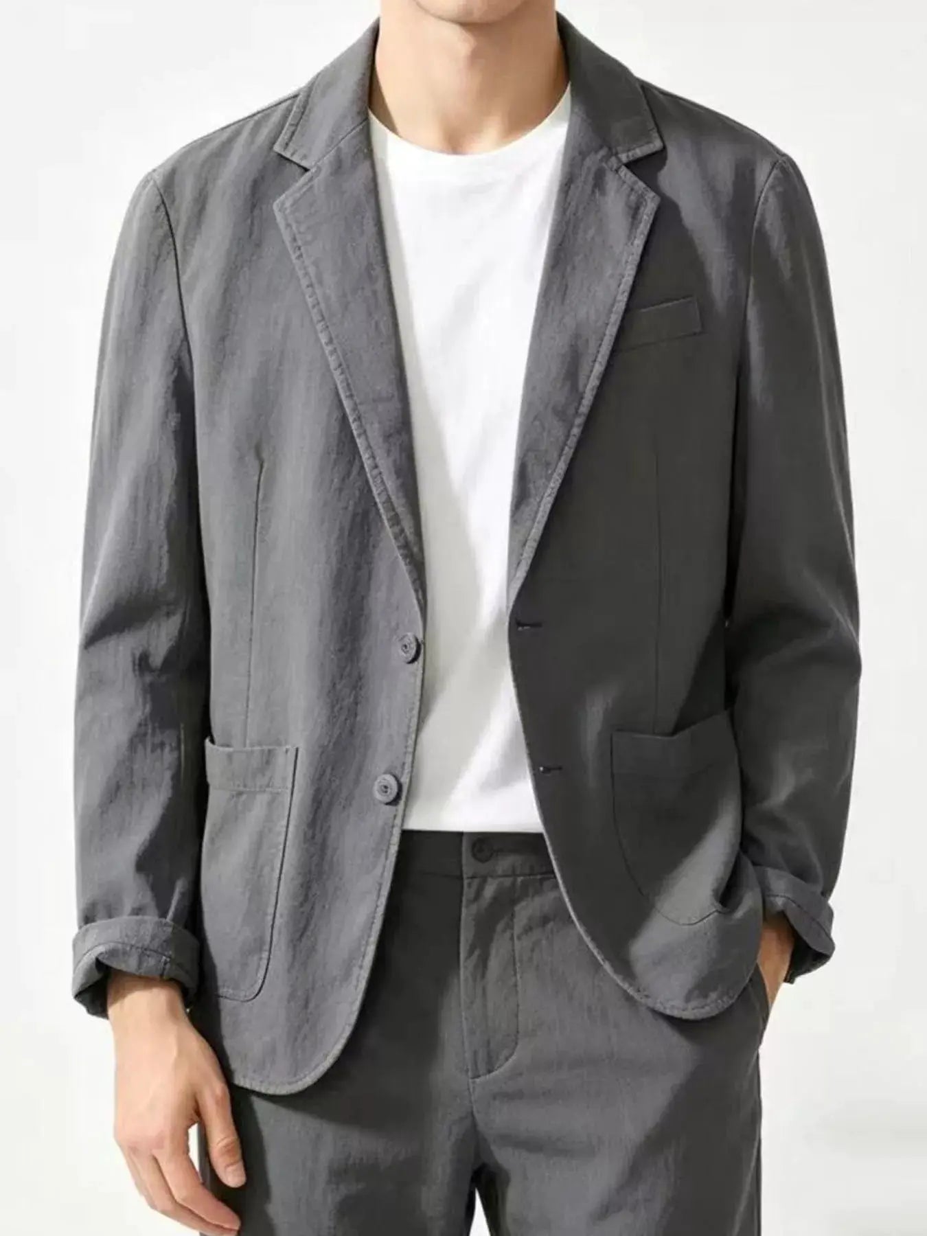 Men's Plus Size Button Up Long Sleeve Blazer by Trendsi