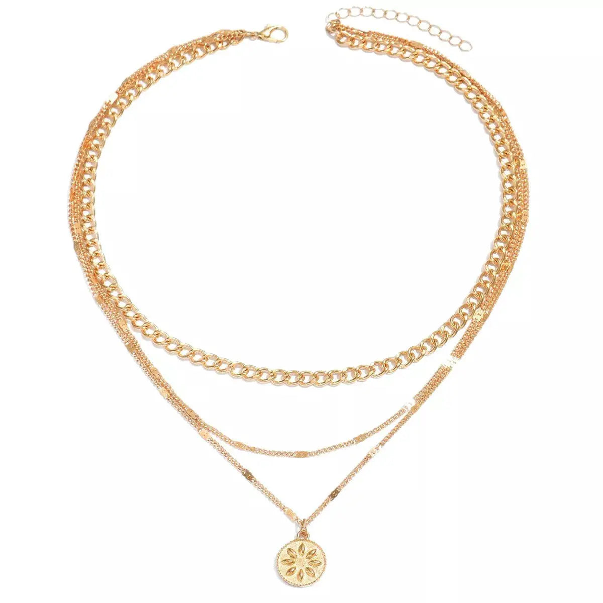 18K Gold-Plated Three Layered Pendant Necklace by Trendsi