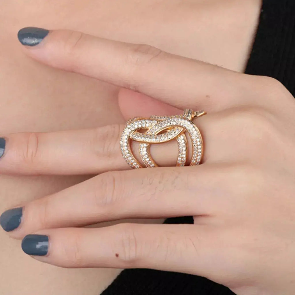 18K Gold-Plated Zircon Interwoven Ring by Trendsi