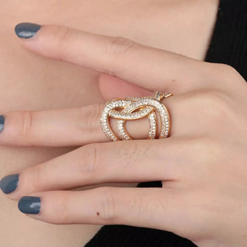 18K Gold-Plated Zircon Interwoven Ring by Trendsi