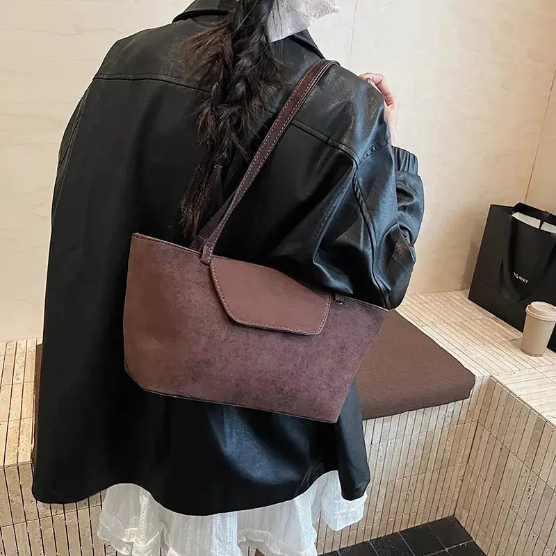 Minimalist Flap Decor Suede Bag by Trendsi