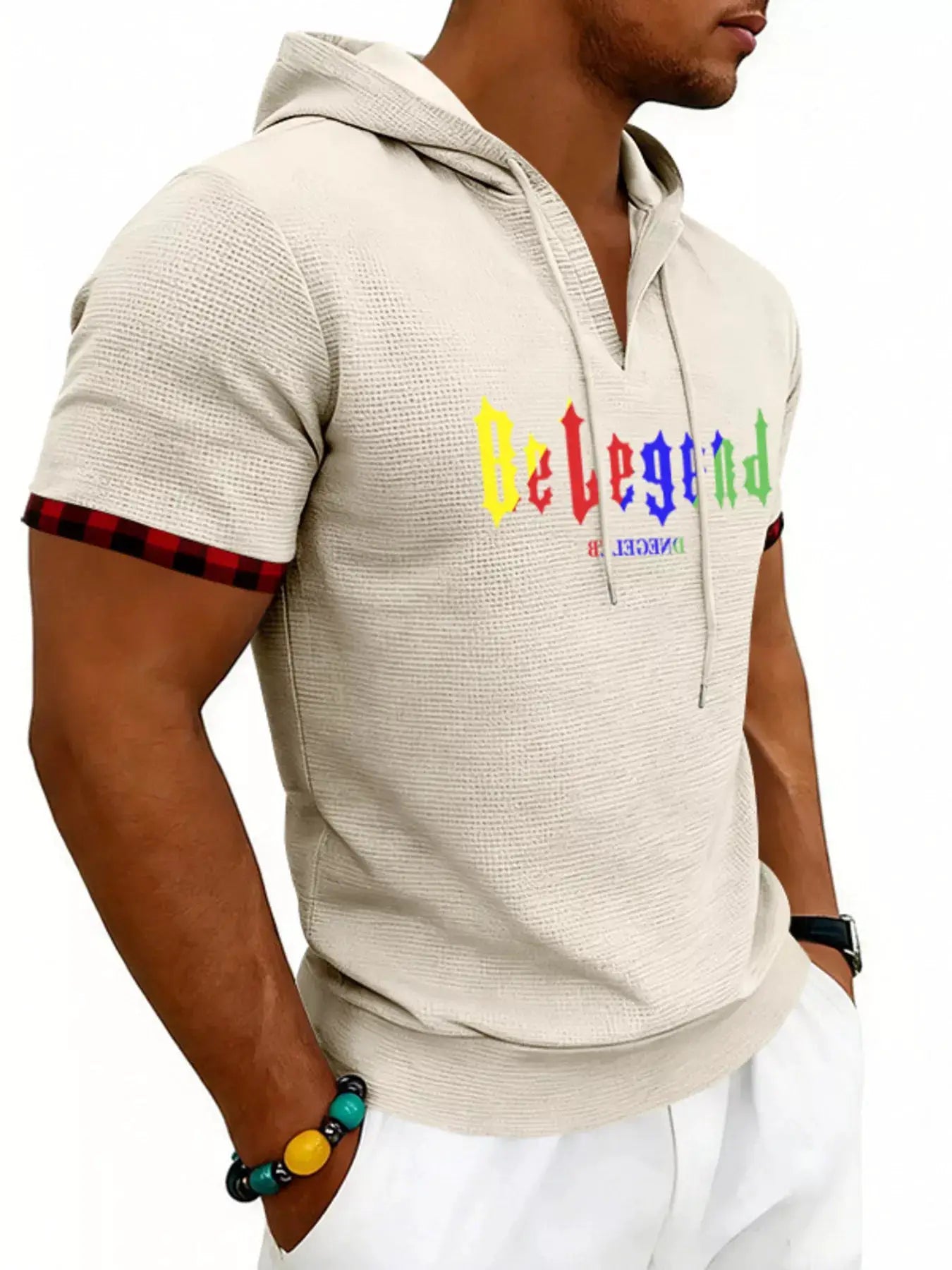 Men's Full Size Letter Graphic Short Sleeve Hooded Top Plus Size by Trendsi
