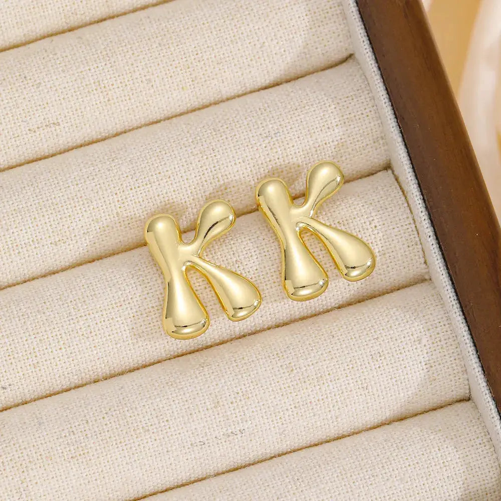 18K Gold-Plated Bubble Letter Stud Earrings by Trendsi