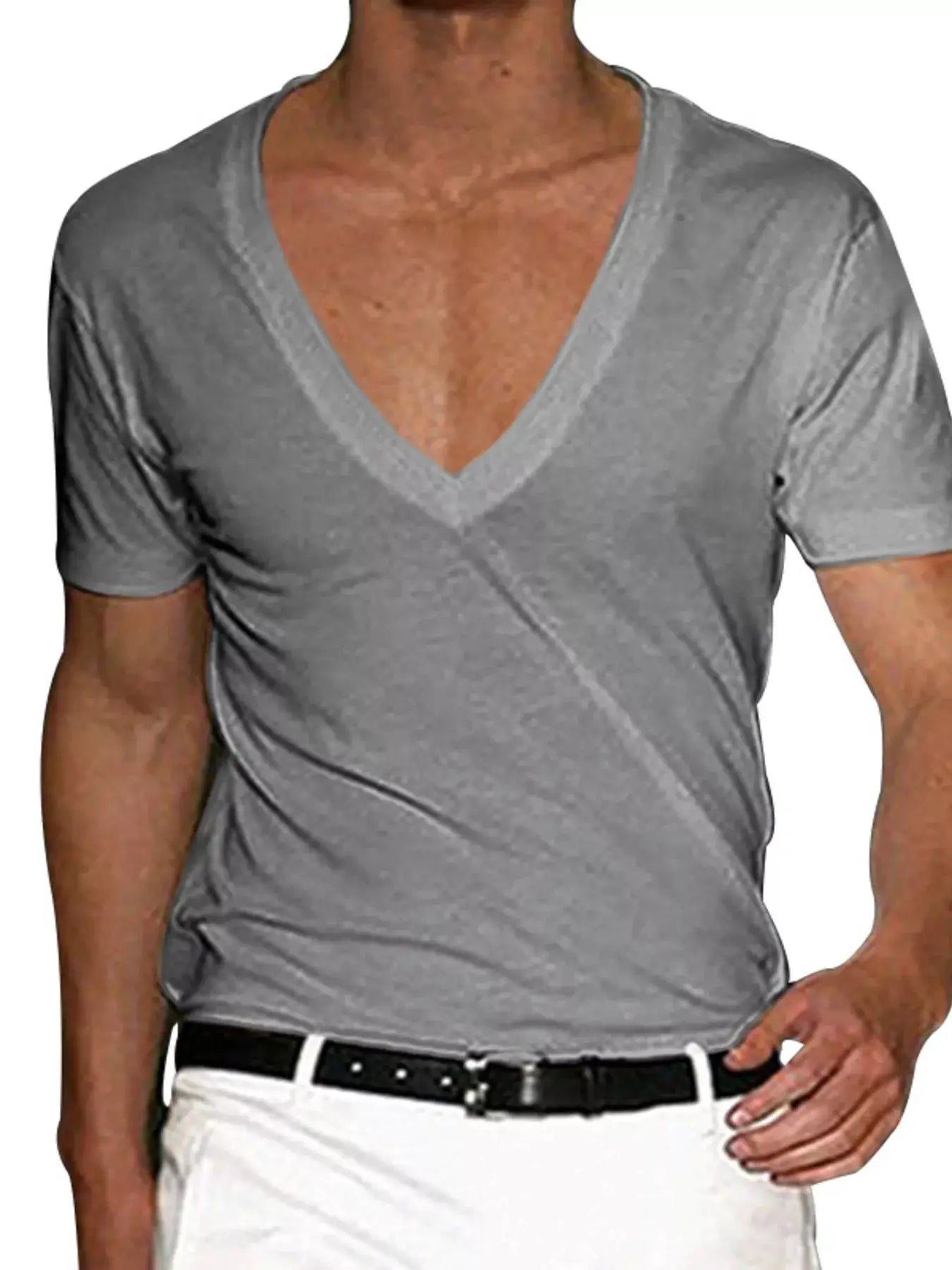 Men's Full Size Deep V-Neck T-Shirt Plus Size by Trendsi