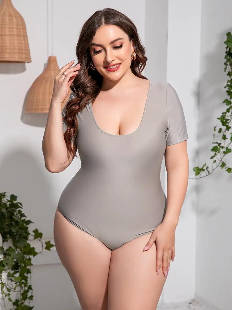 Plus Size Scoop Neck Short Sleeve One-Piece Swimsuit by Trendsi