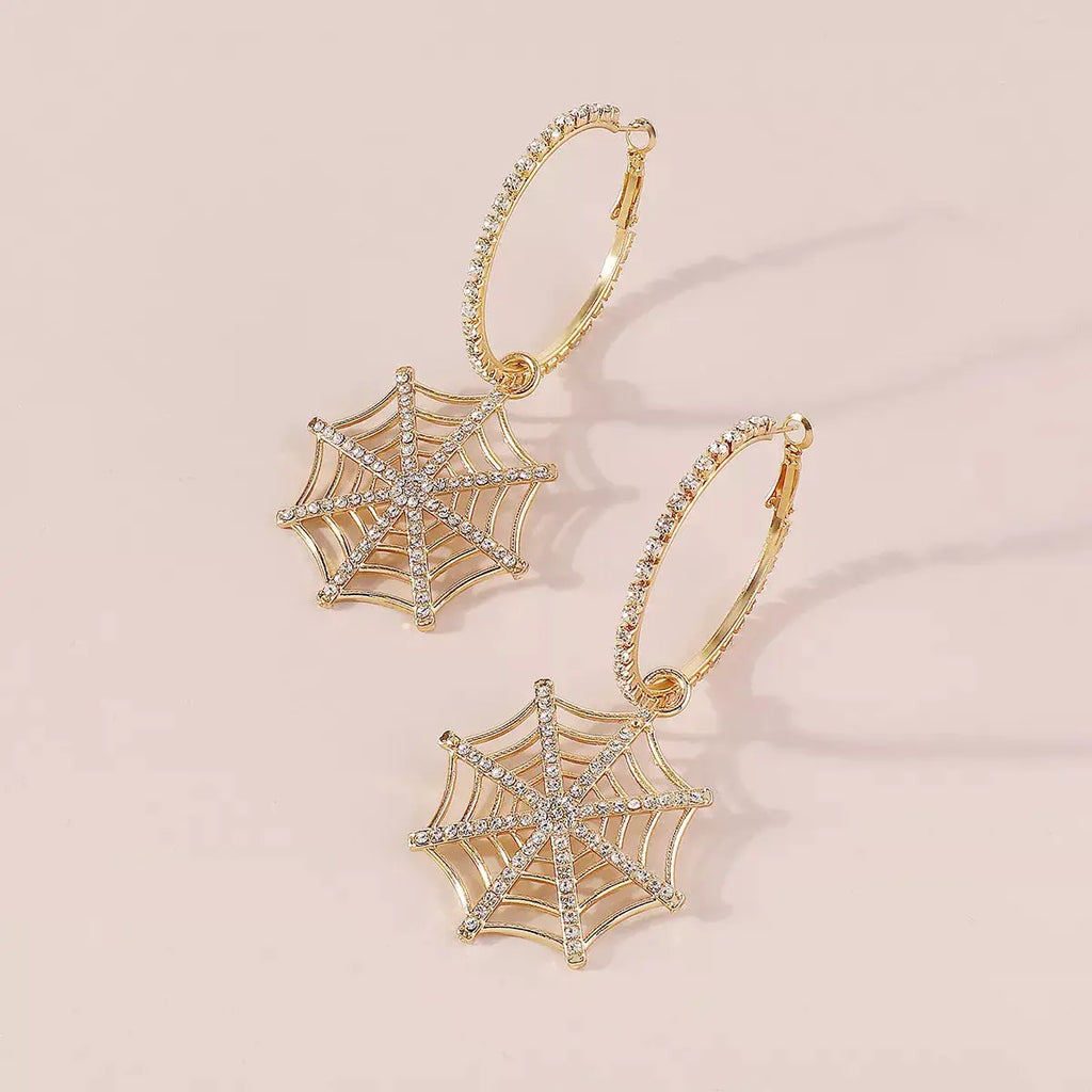 Spider Web Dangle Hoop Earrings by Trendsi