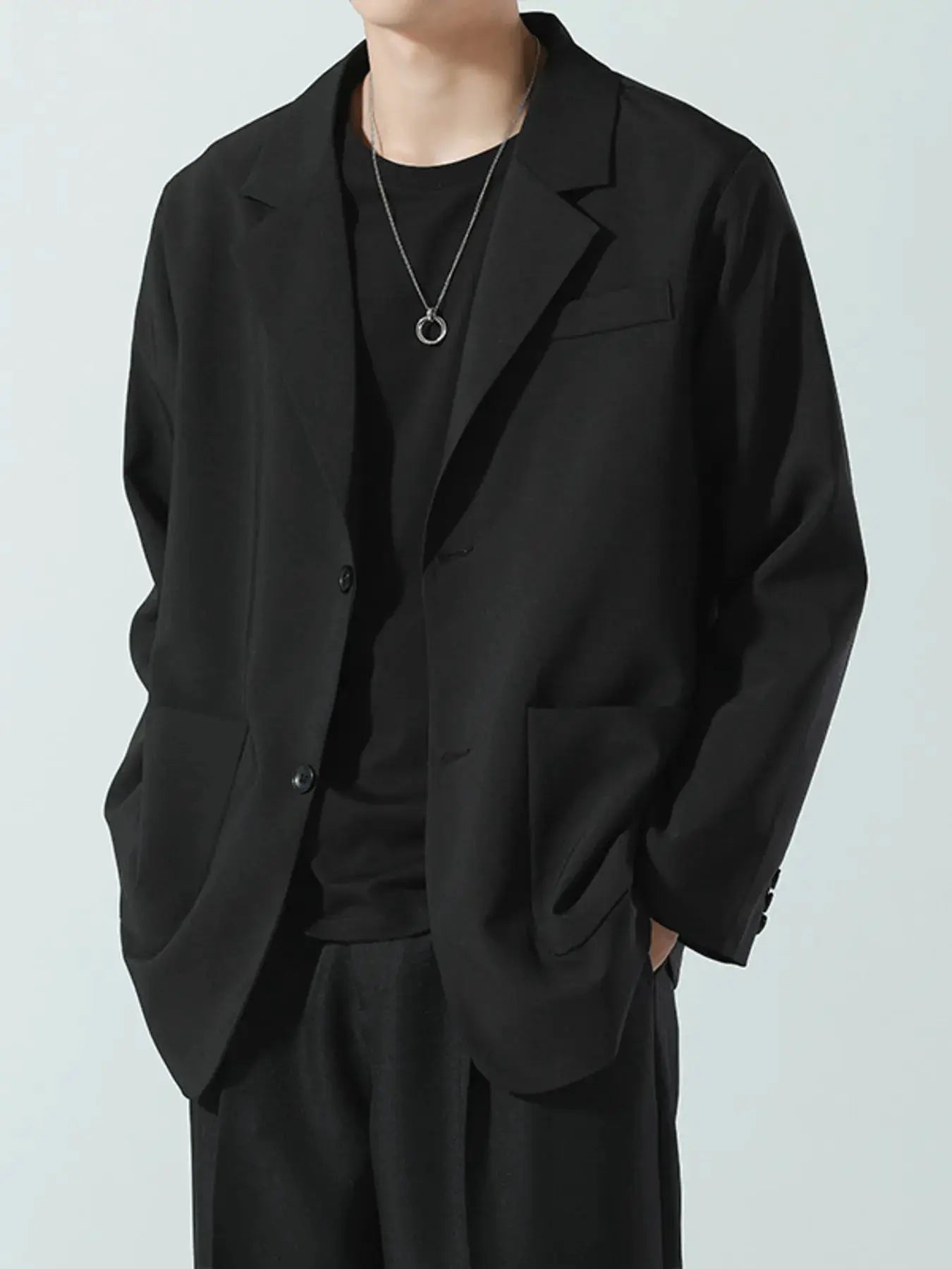 Men's Full Size Lapel Collar Long Sleeve Blazer Plus Size by Trendsi