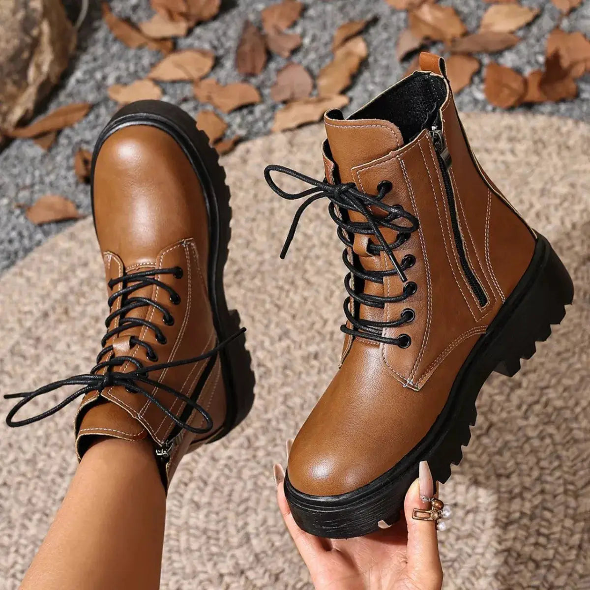 Lace-Up Ankle Combat Boots by Trendsi