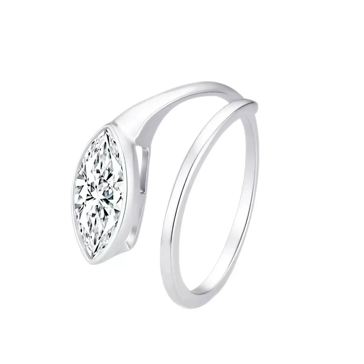 2 Carat 925 Sterling Silver Moissanite Marquise Cut Bypass Ring by Trendsi