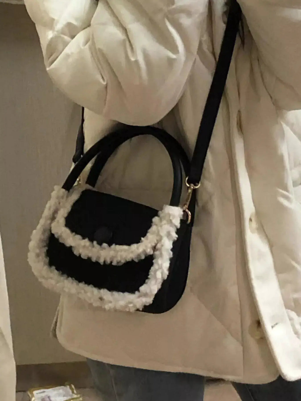 Fluffy Trim Mini Crossbody Bag by Trendsi