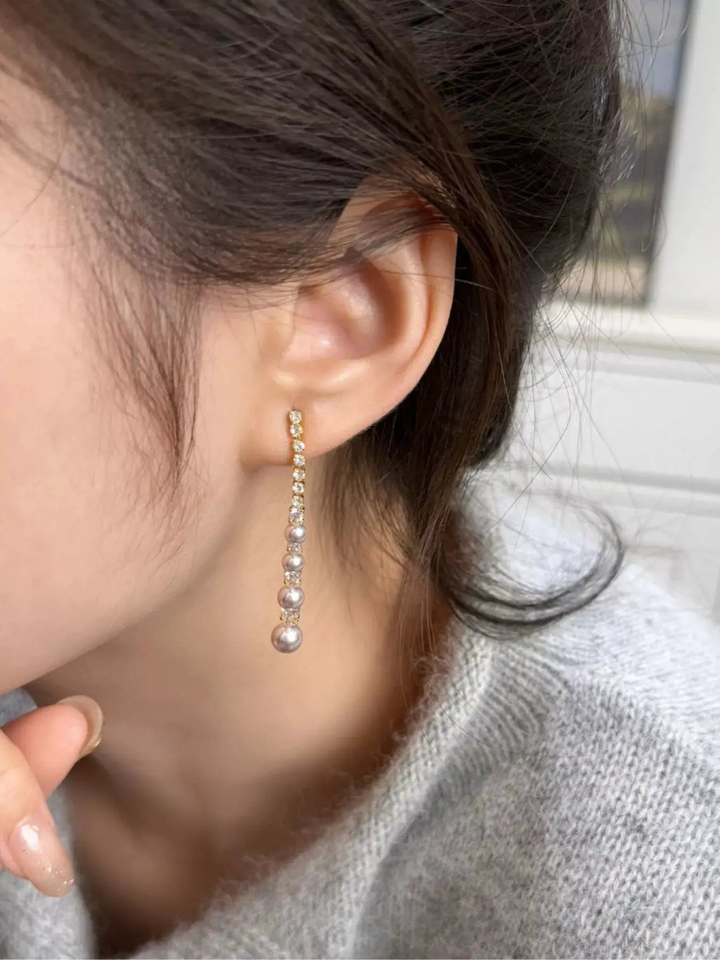 Pearl Zircon Drop Earrings by Trendsi