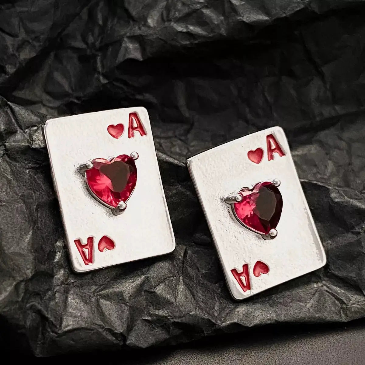 Poker Card Ace of Hearts Stud Earrings by Trendsi