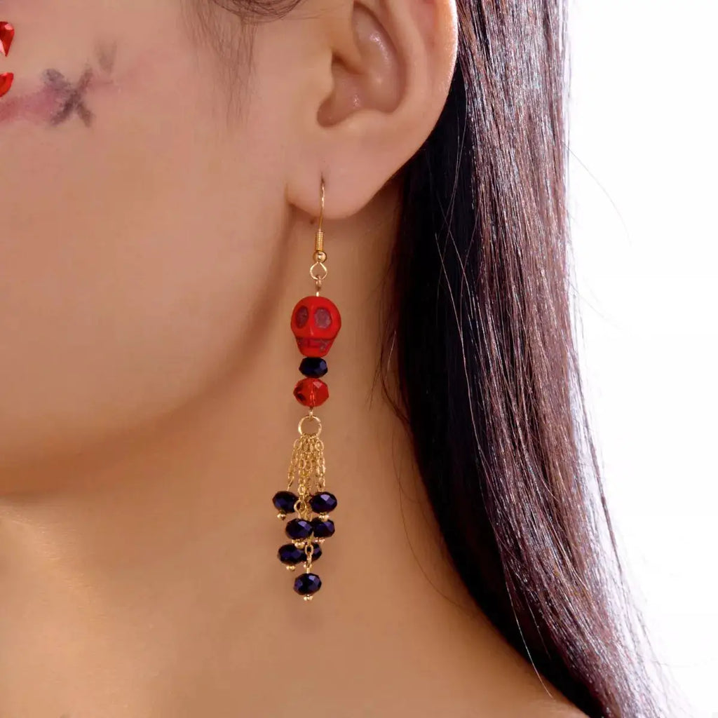 Halloween Skull Beaded Drop Earrings by Trendsi