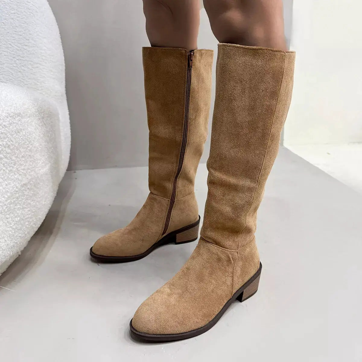Round Toe Block Heels Boots by Trendsi