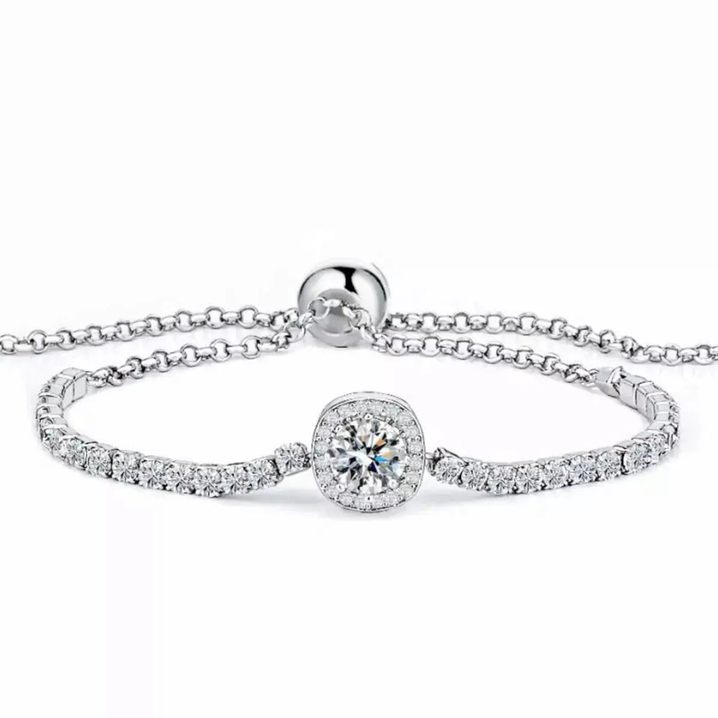 1 Carat Moissanite 925 Sterling Silver Chain Bracelet by Trendsi