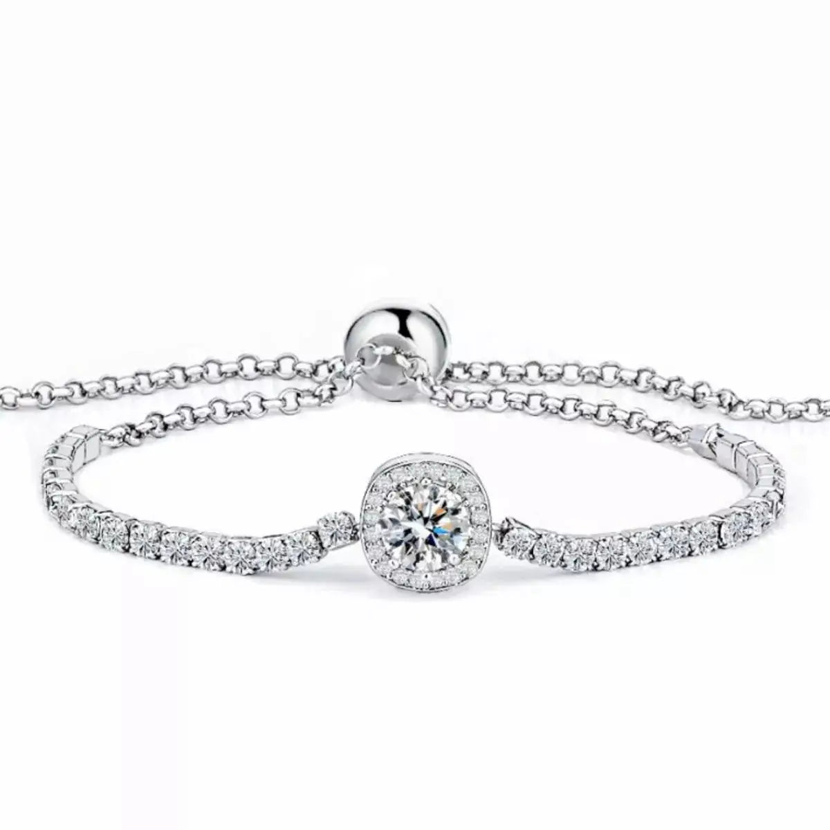 1 Carat Moissanite 925 Sterling Silver Chain Bracelet by Trendsi