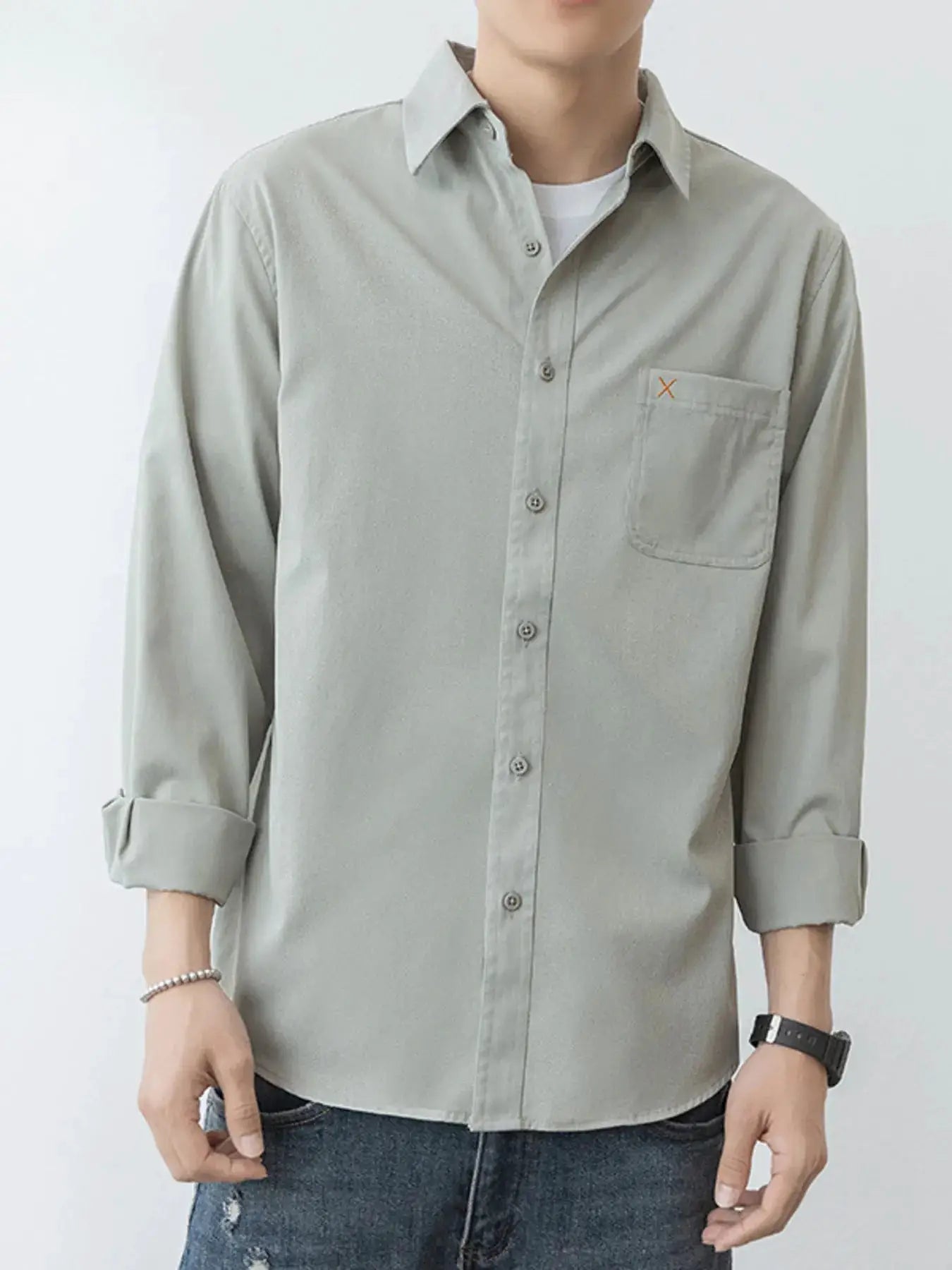 Men's Plus Size Button Up Long-Sleeve Shirt by Trendsi