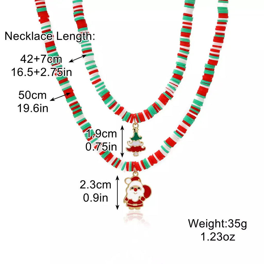 Alloy Christmas Necklace with Santa and Christmas Tree Pendant by Trendsi
