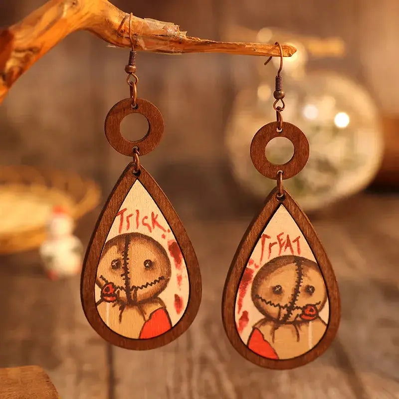 Wooden Teardrop Shape Earrings by Trendsi