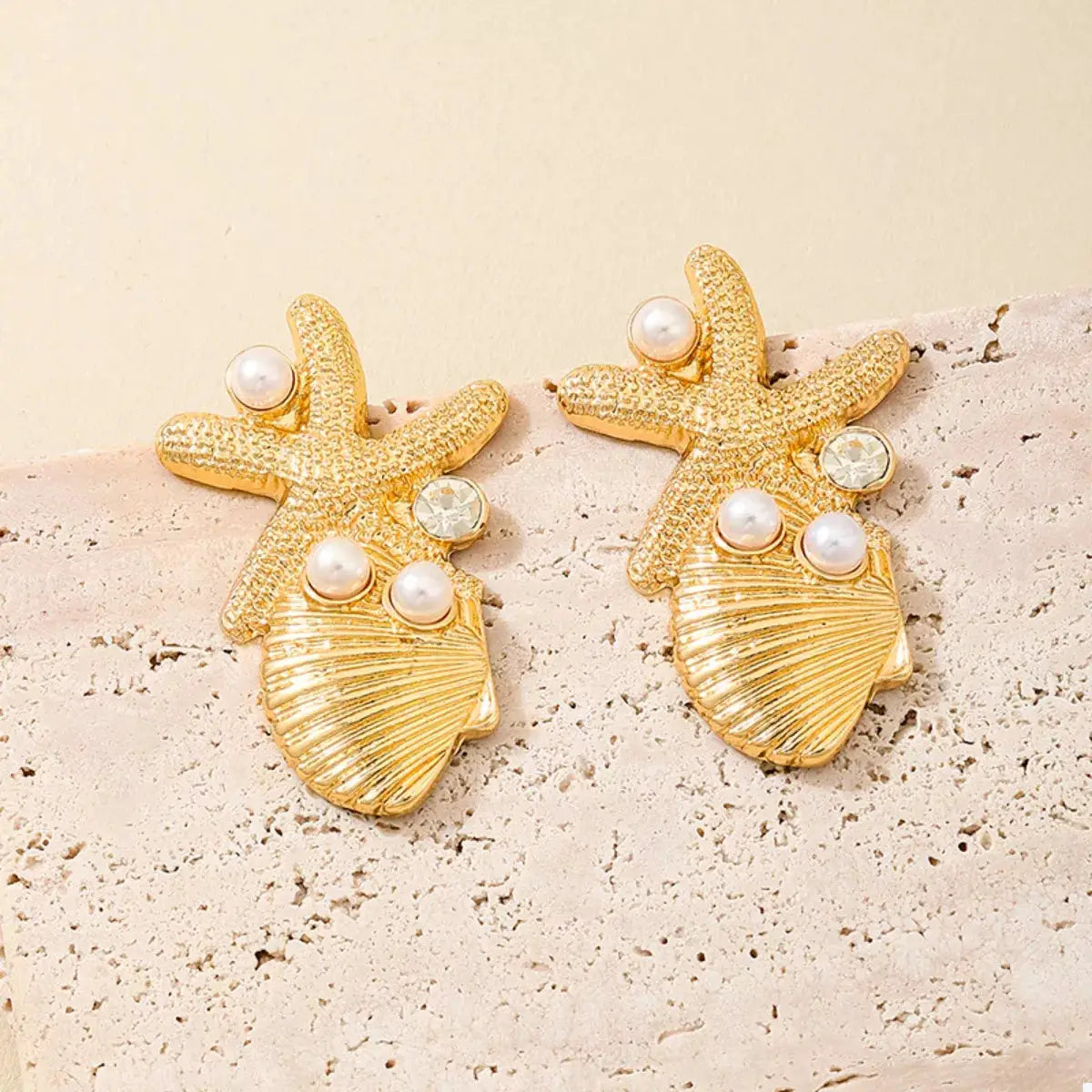 Ocean Starfish Shell Synthetic Pearl Drop Earrings by Trendsi