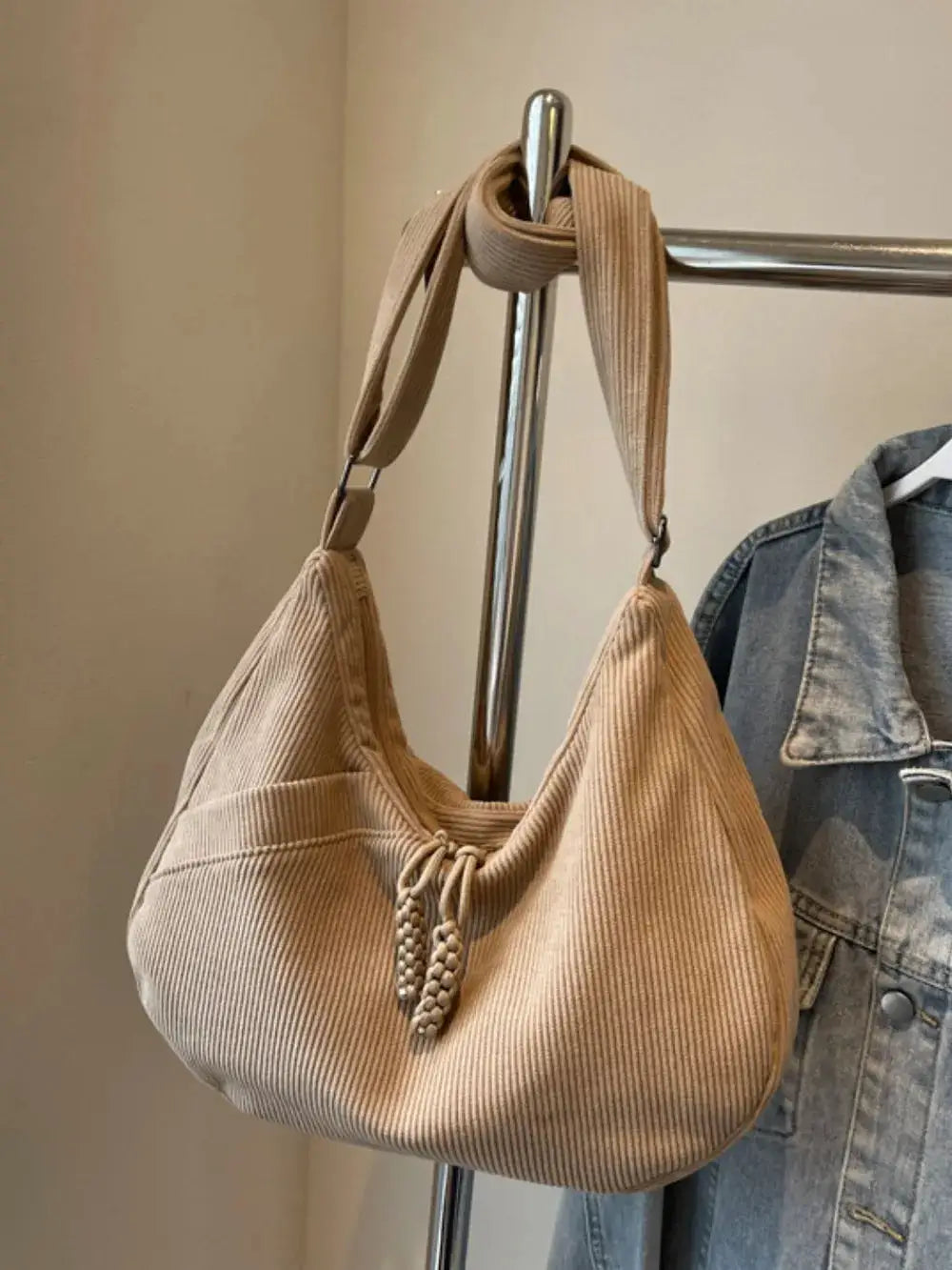 Ribbed Adjustable Strap Shoulder Bag by Trendsi
