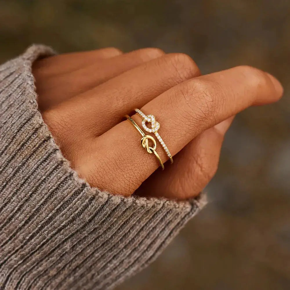 925 Sterling Silver Double-Layered Knot Ring by Trendsi