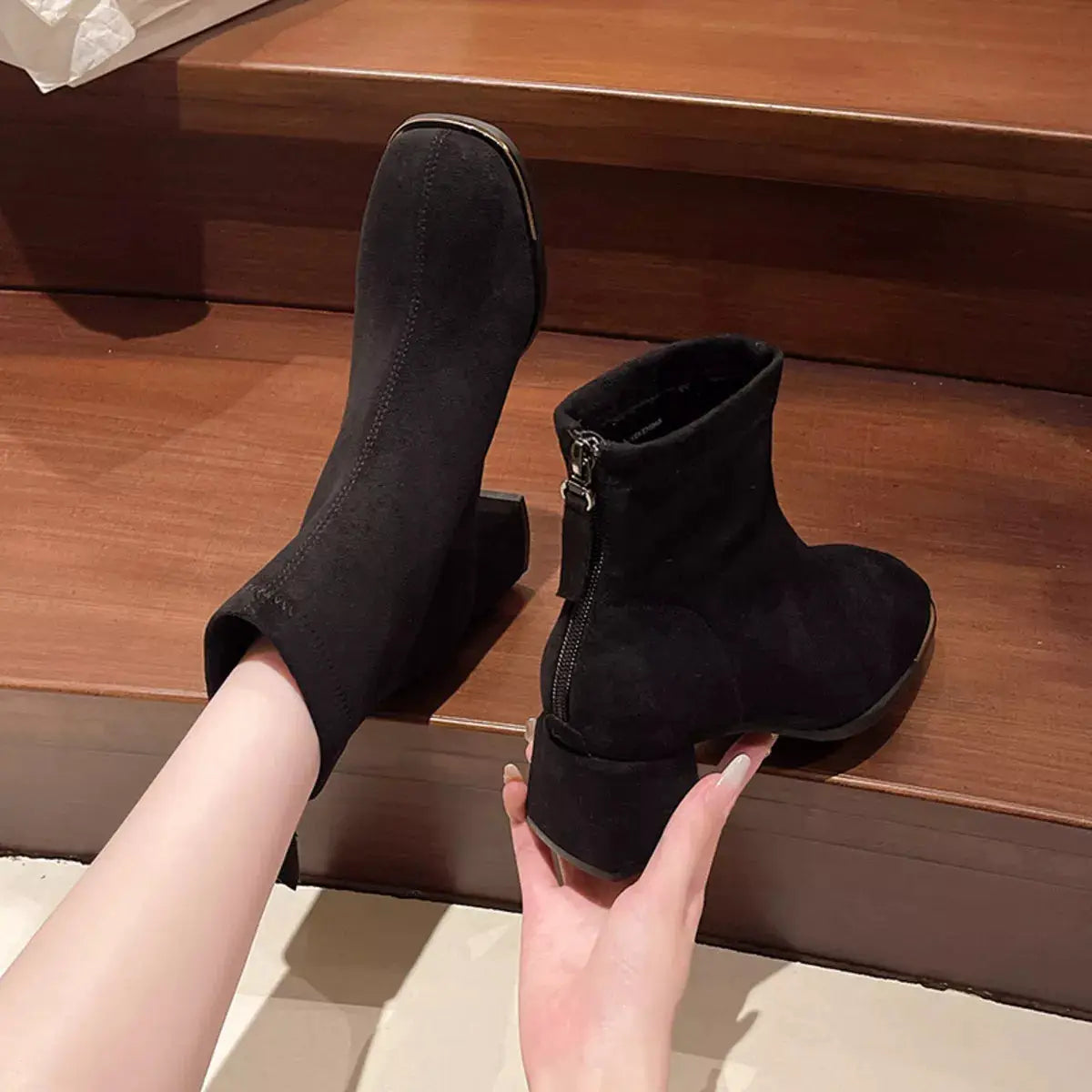 Square Toe Block Heels Boots by Trendsi