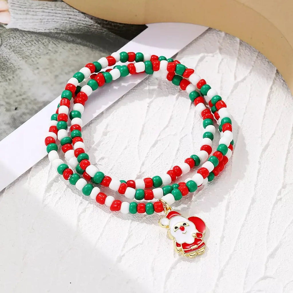 Christmas Beaded Necklace with Santa Charm by Trendsi