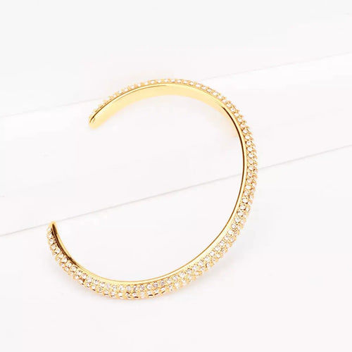 18K Gold-Plated Copper Zircon Open Bracelet by Trendsi