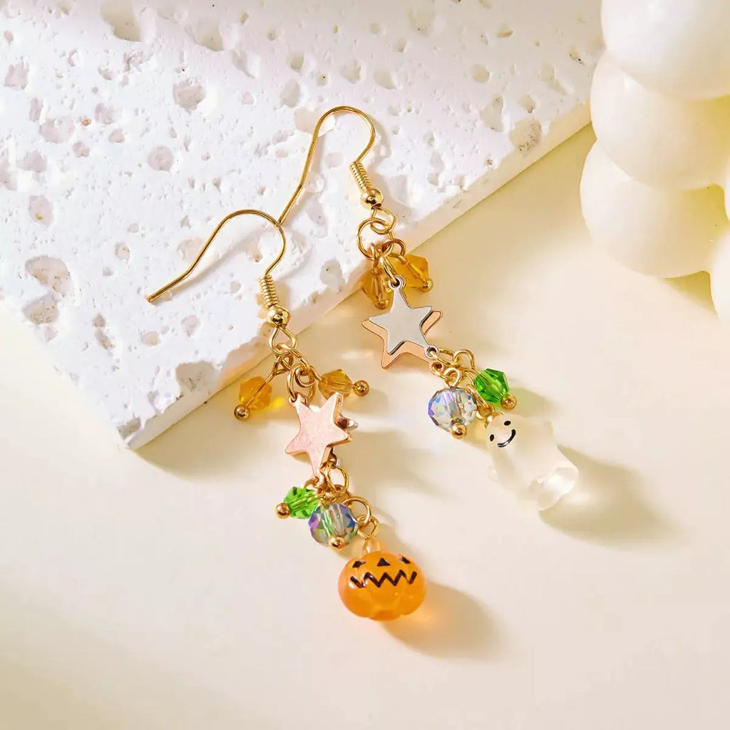 Halloween Asymmetrical Pumpkin Ghost Earrings by Trendsi