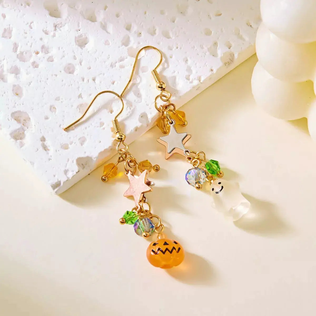 Halloween Asymmetrical Pumpkin Ghost Earrings by Trendsi